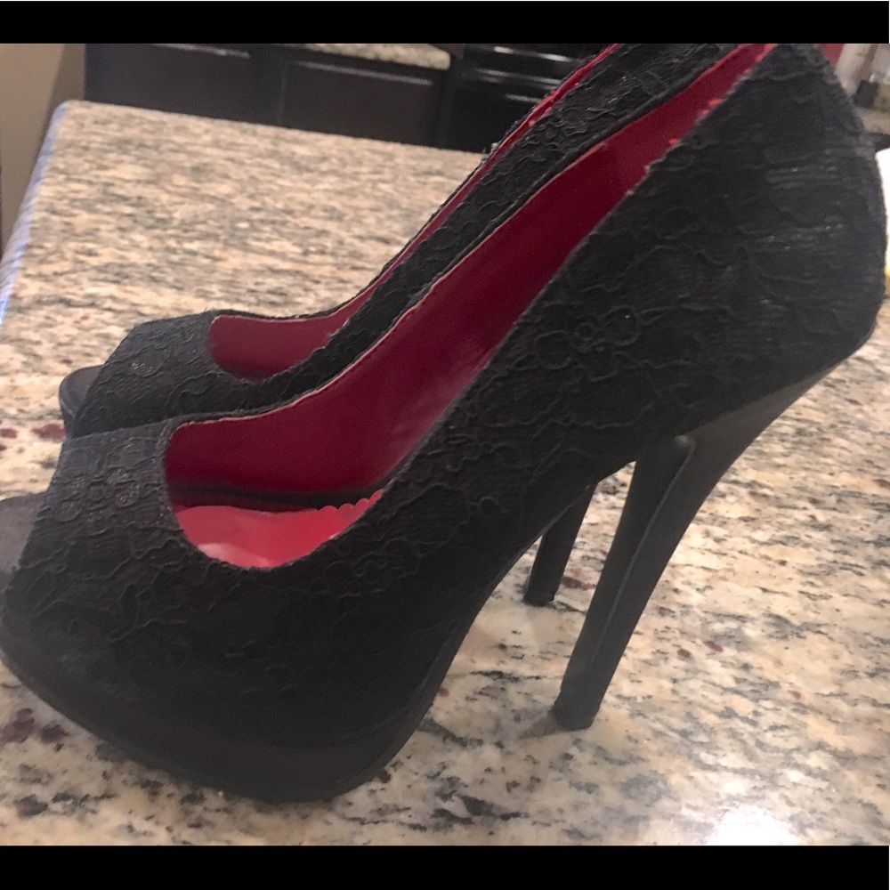 Black lace heels